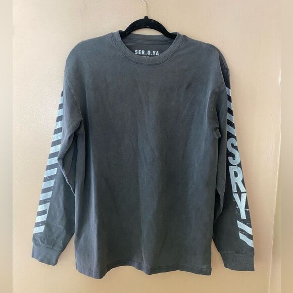 SER.O.YA Danny printed stretch cotton jersey top gray Long Sleeve Tee NWOT XS - Picture 8 of 11